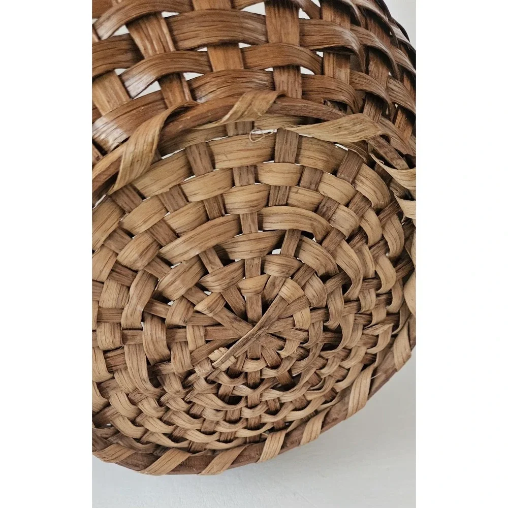 Early American Gathering Basket Bentwood Handle Primitive Antique